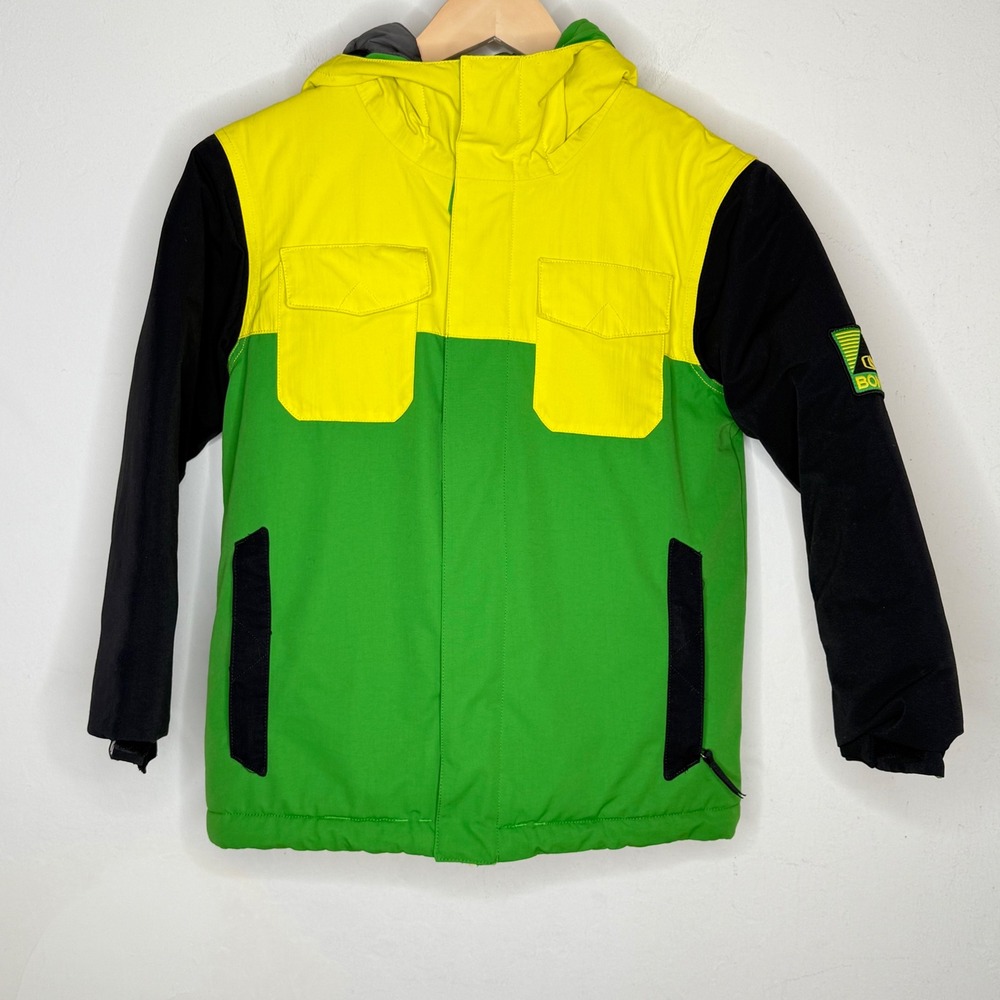 Bonfire Kids Medium Snowboard Jacket Green Yellow Black Insulated Gorpcore Neon